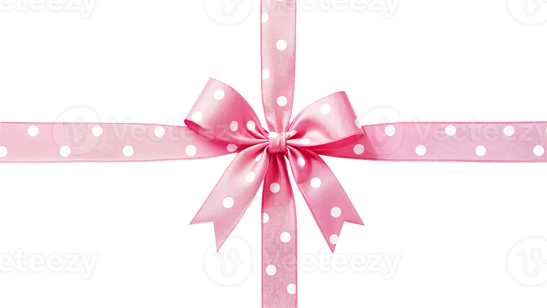 Wrapped pink ribbon with white polka dots isolated on transparent background png