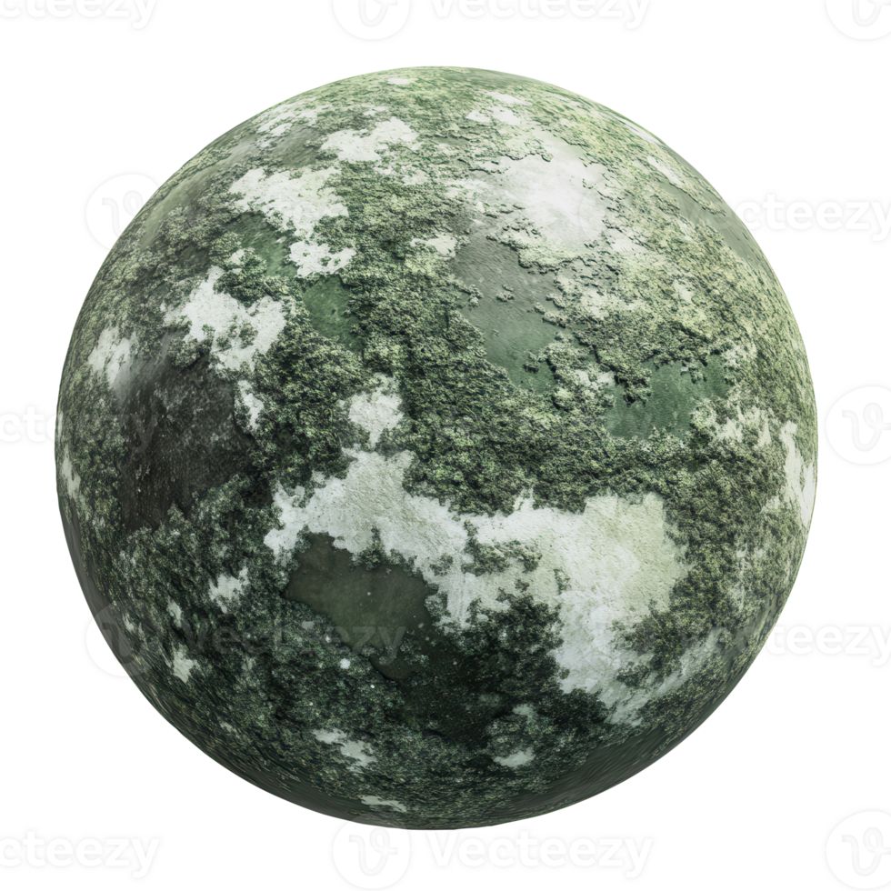 A green and white ball with moss on it png