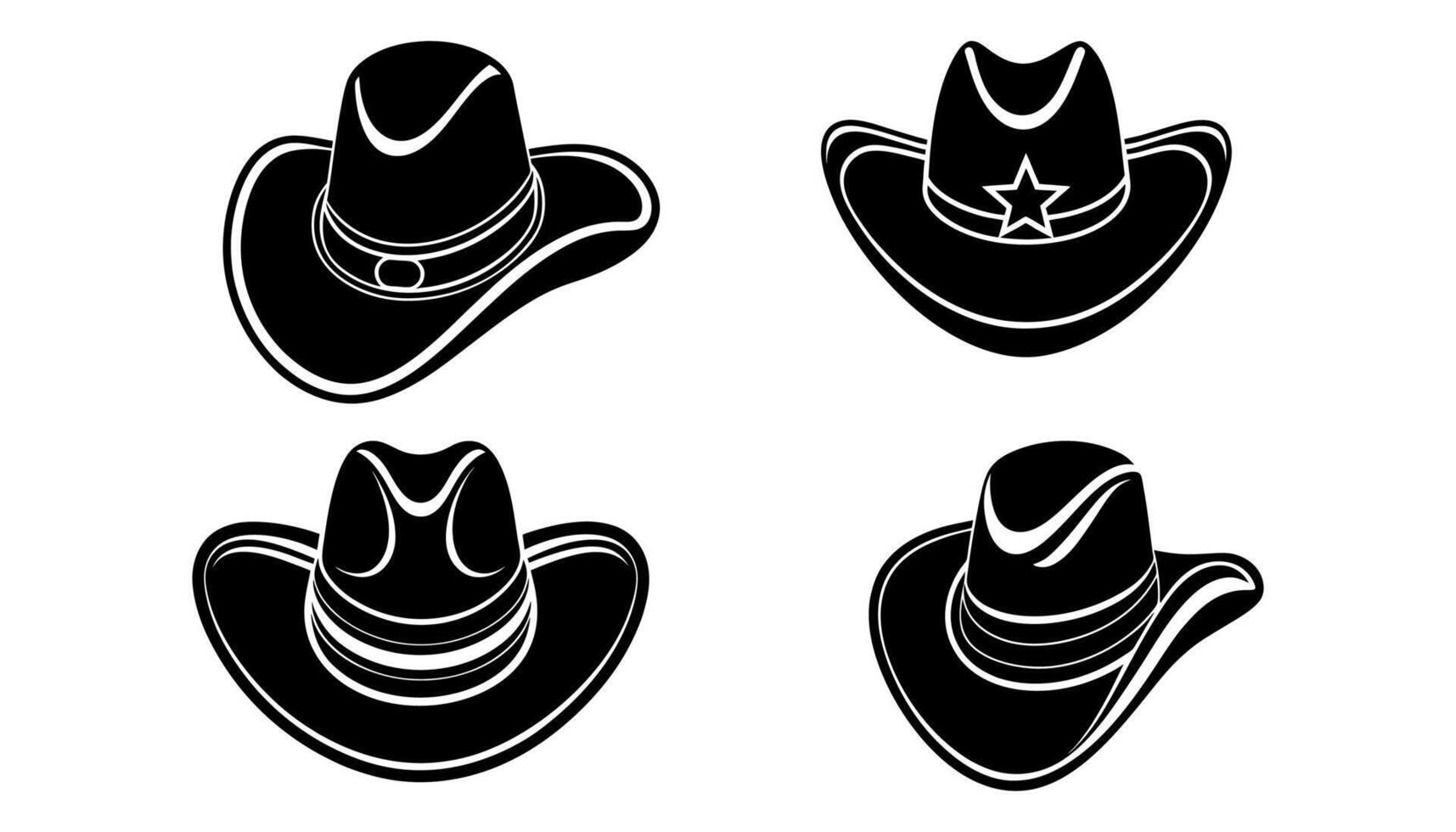 Set of cowboy hat icons in black and white for western designs vector