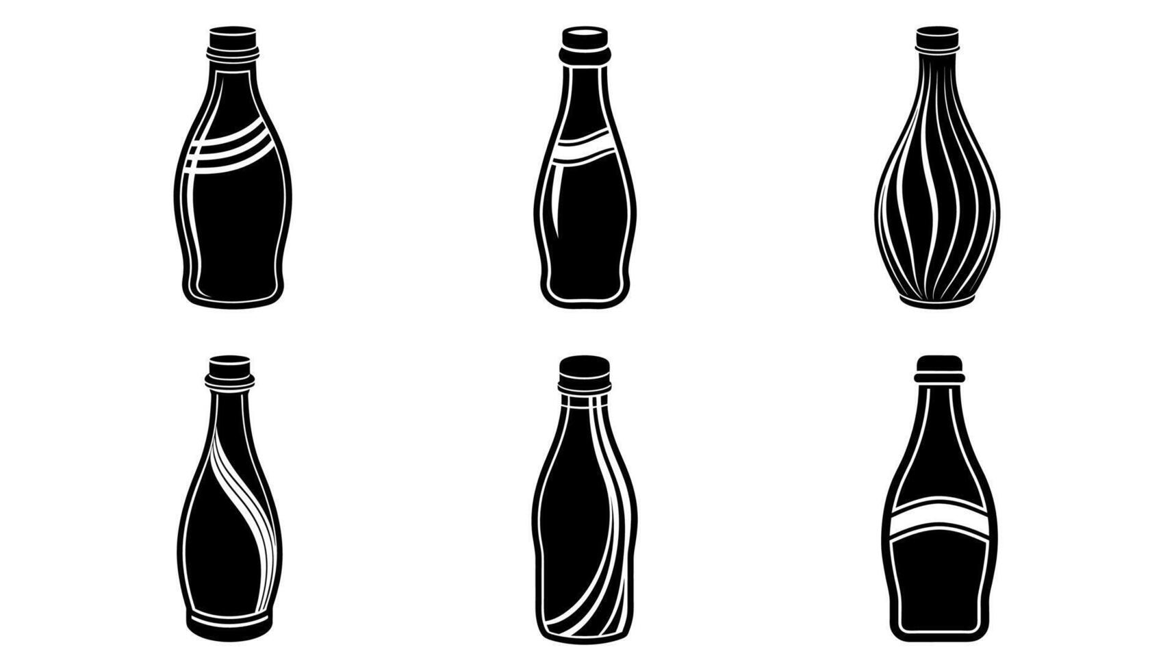 Set of black and white drink bottle icons for beverages vector