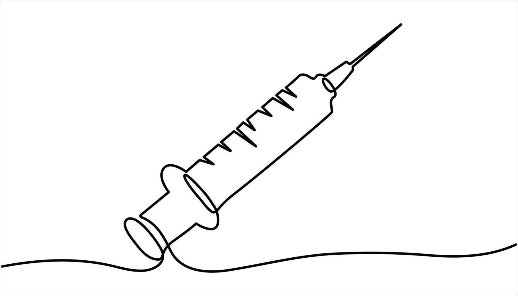Insulin syringe, injection, vaccination, medical supplies, equipment continuous one line drawing. vector