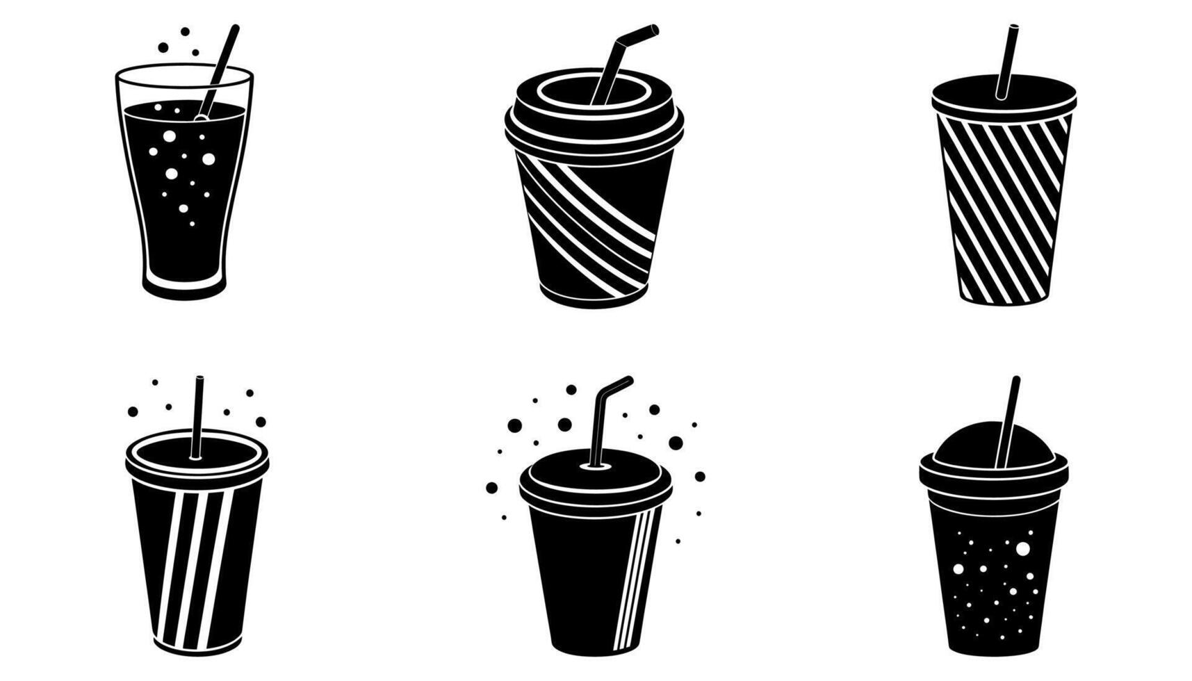 Minimal black and white illustration of drink cup with straw and lid vector