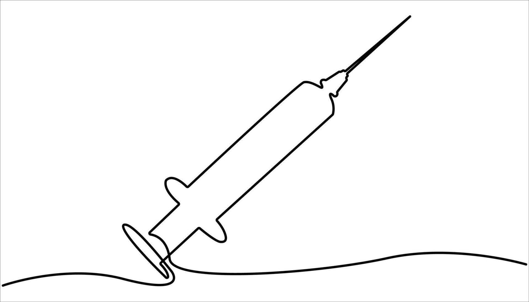 Insulin syringe, injection, vaccination, medical supplies, equipment continuous one line drawing. Single one line drawing medical disposable syringe with needle vector