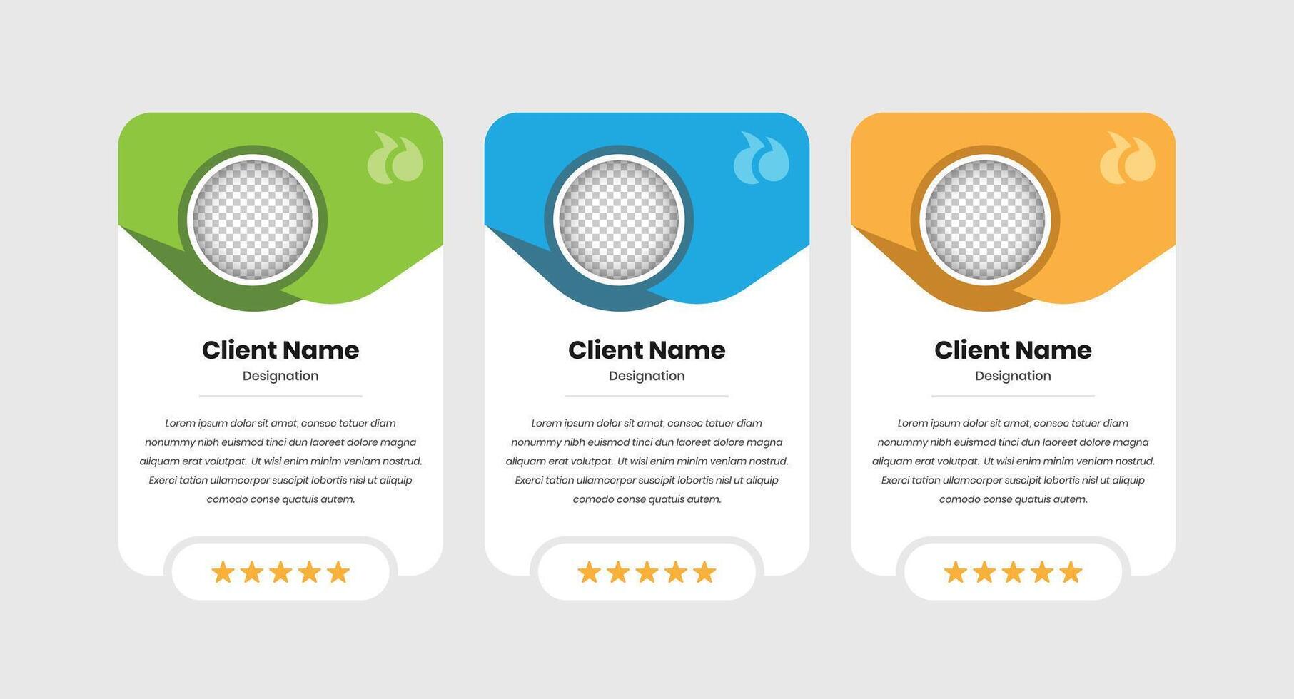 Client testimonial or feedback web ui card design with star rating and image placeholder vector