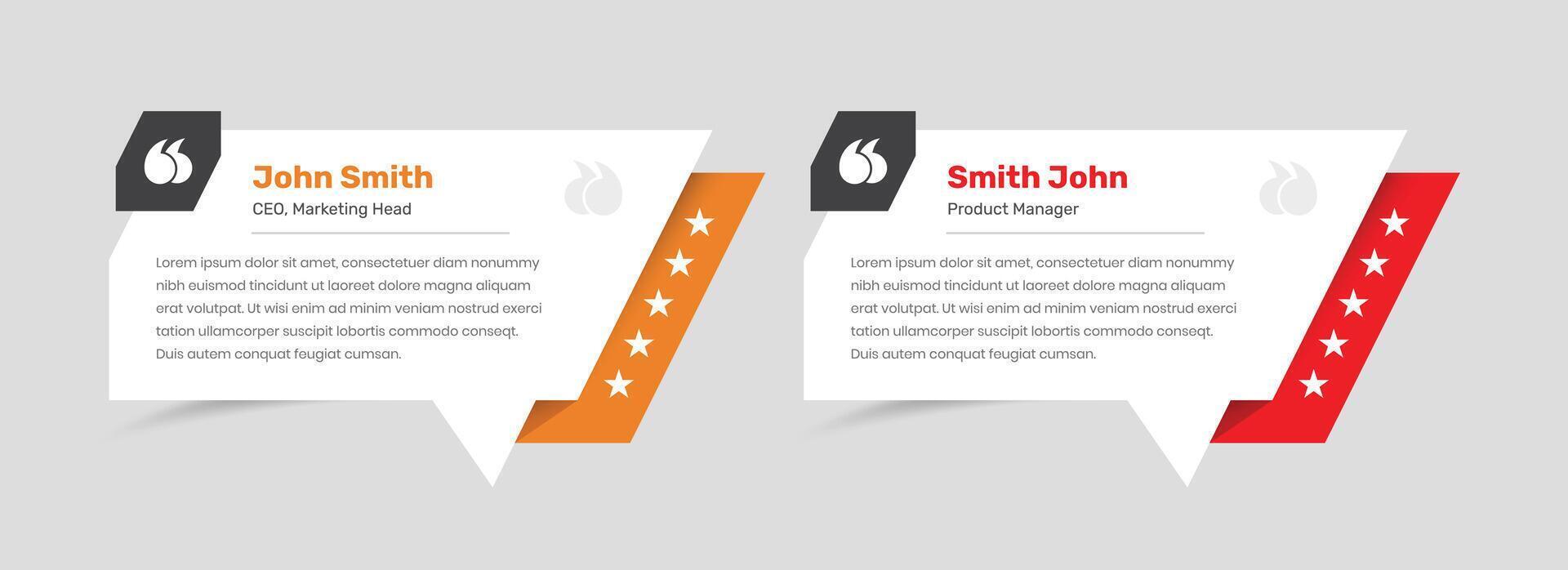 Simple Client Testimonial and Customer Feedback Template Design with Abstract Shapes and Star Ratings vector