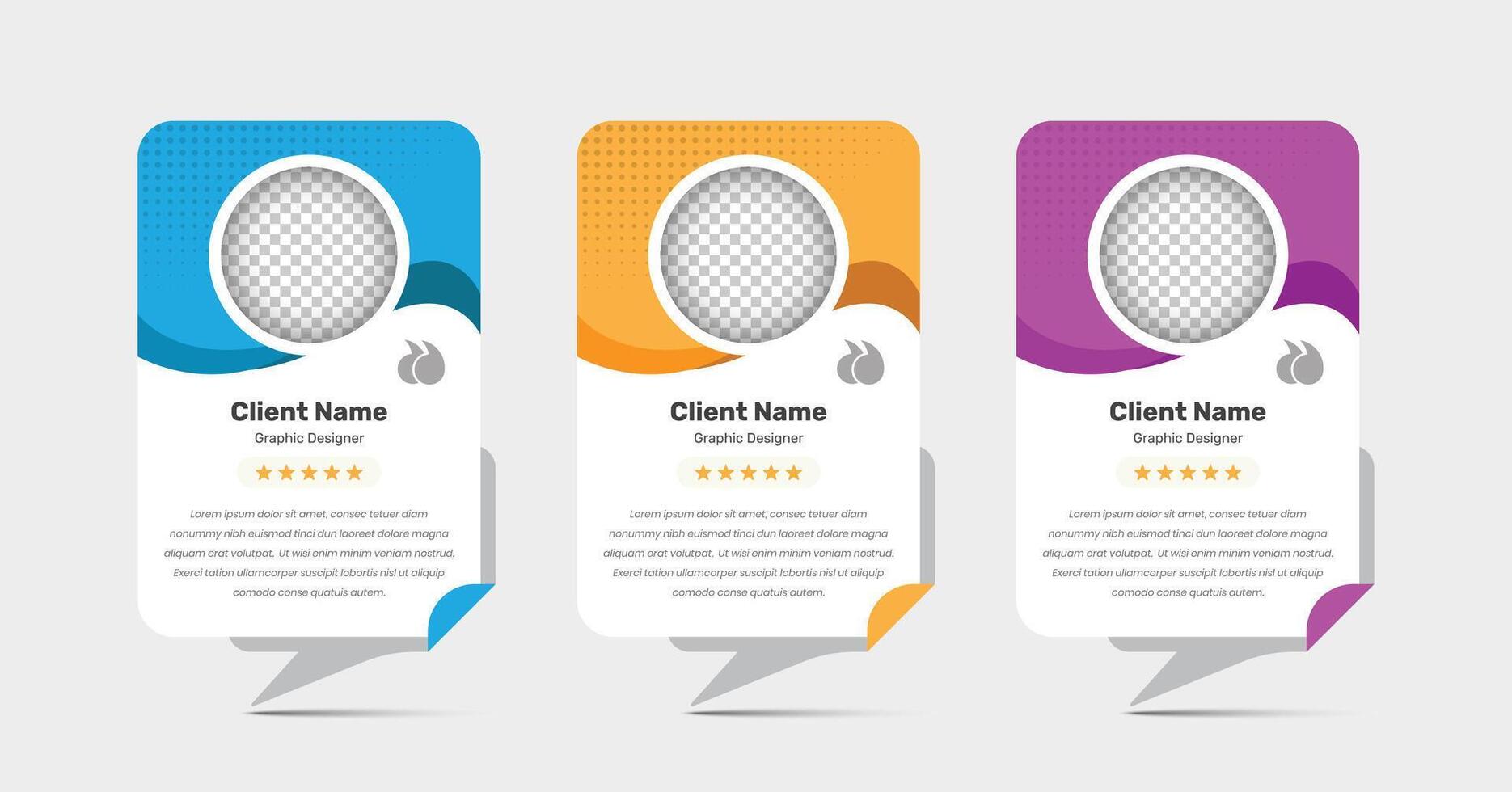 Simple abstract customer feedback and review card template design with image placeholder vector