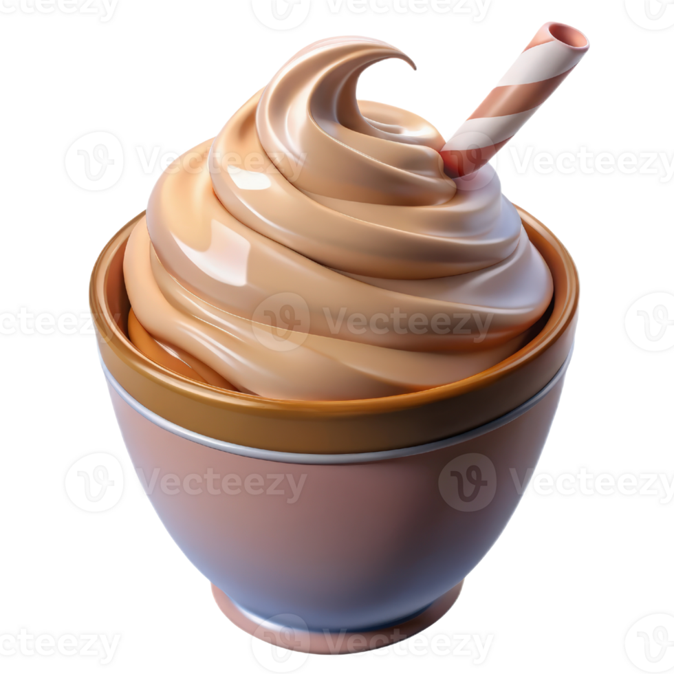 A cup of chocolate ice cream with a straw png