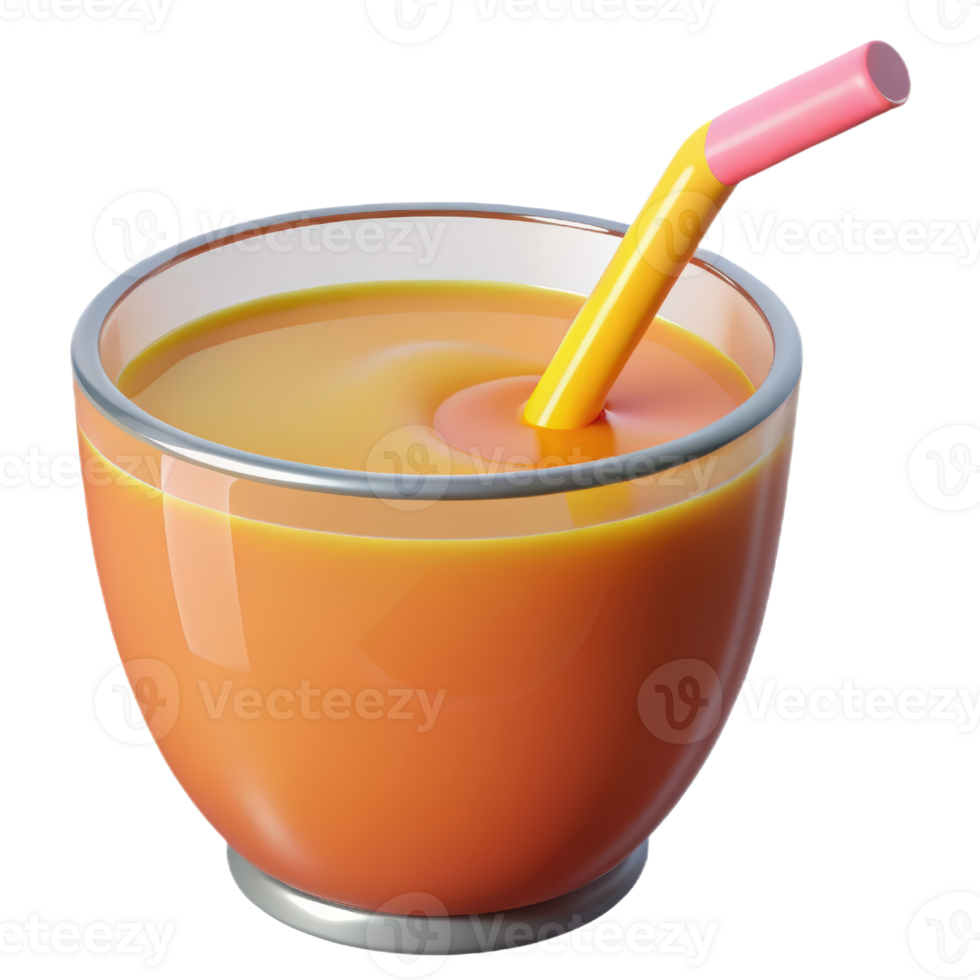 Orange juice in a glass with a straw png