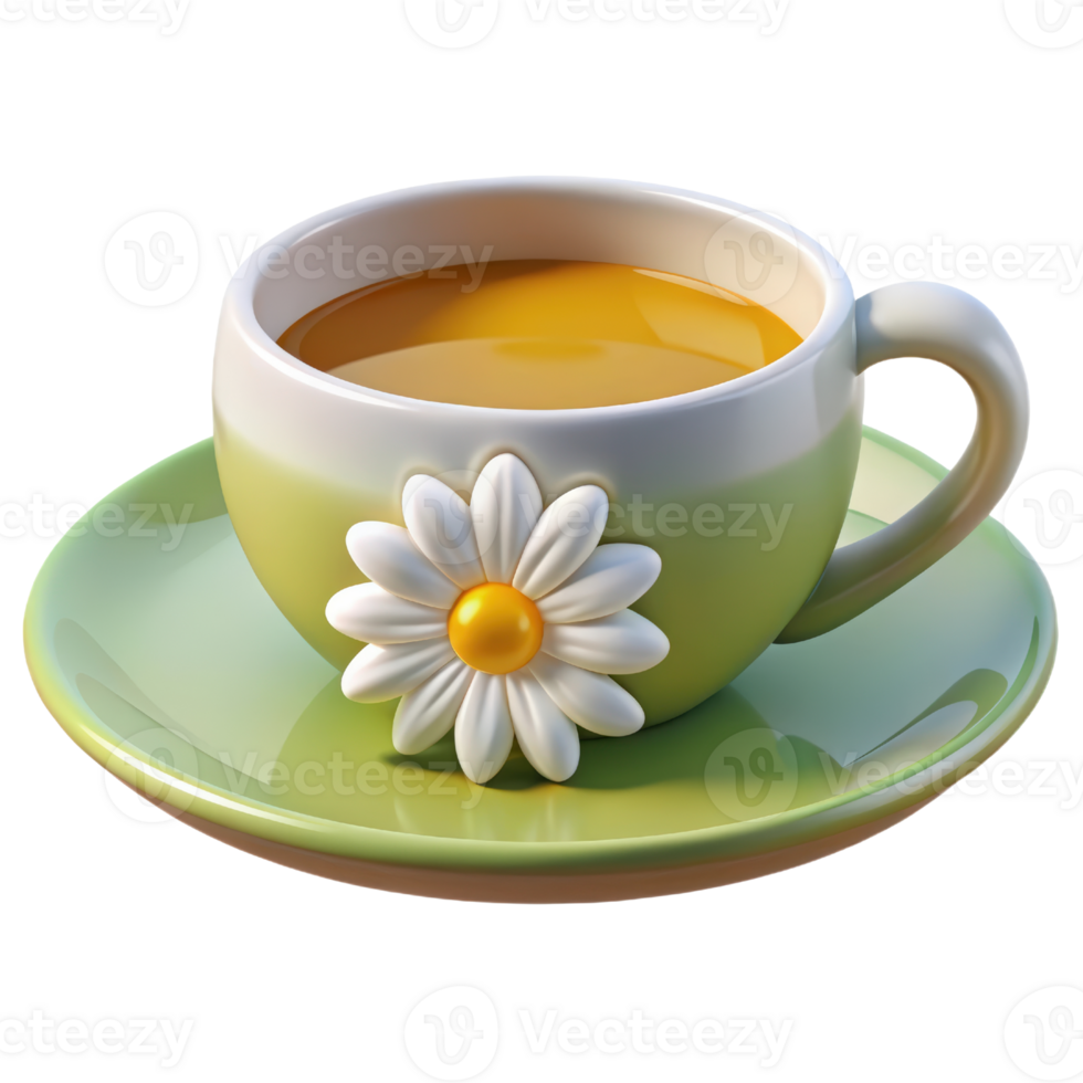 A cup of tea with a daisy on top png