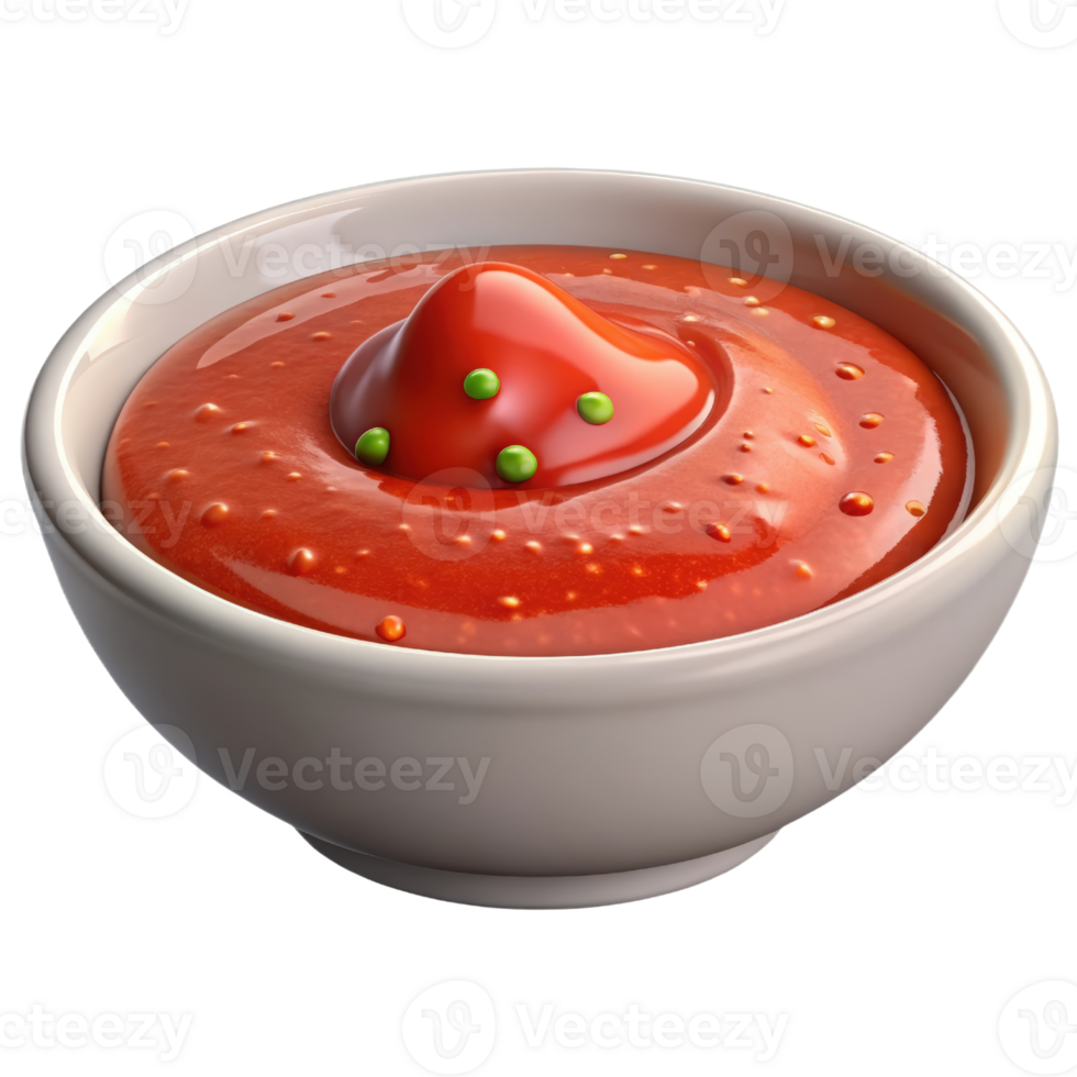A bowl of tomato sauce with a green tomato on top png