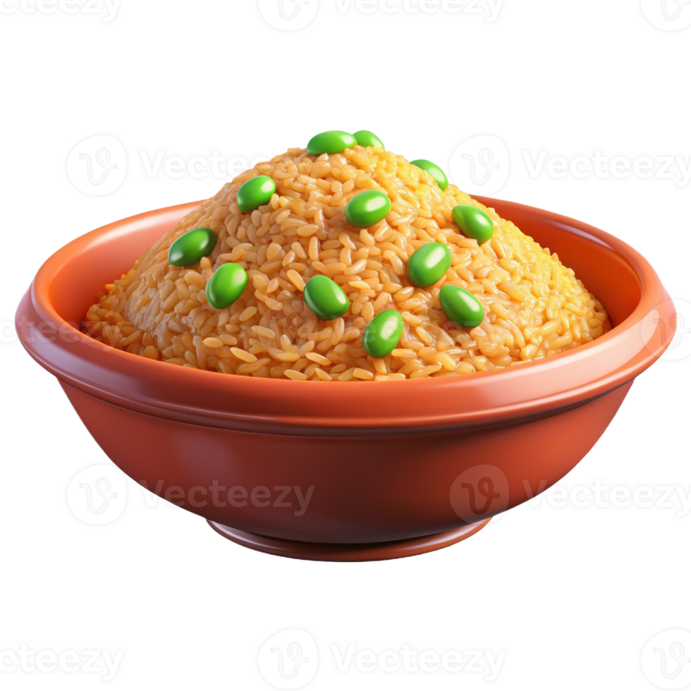A bowl of rice with green beans in it png
