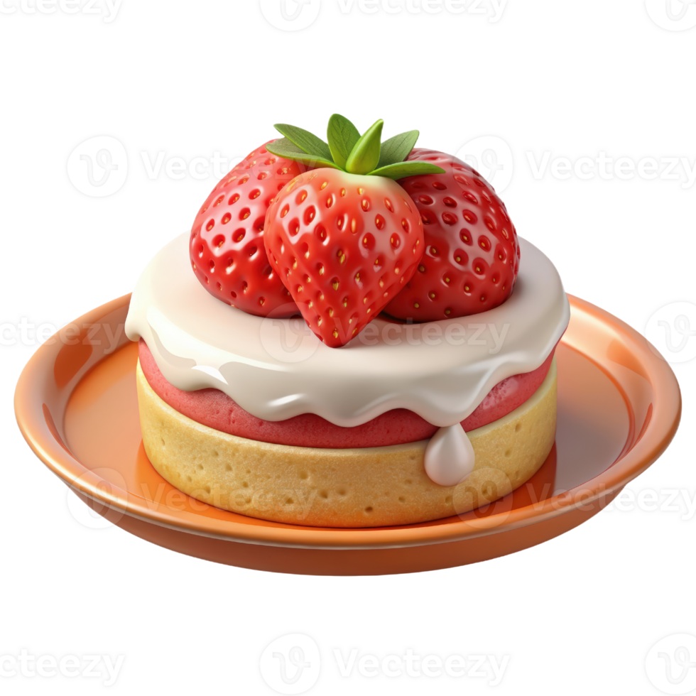 A strawberry cake with cream and strawberries on top png