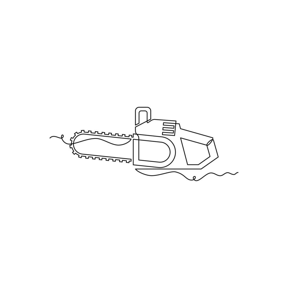 one line art chainsaw illustration. line art, one continuous line, simple, hand drawn and sketch style. for icons, symbols, signs or logos vector