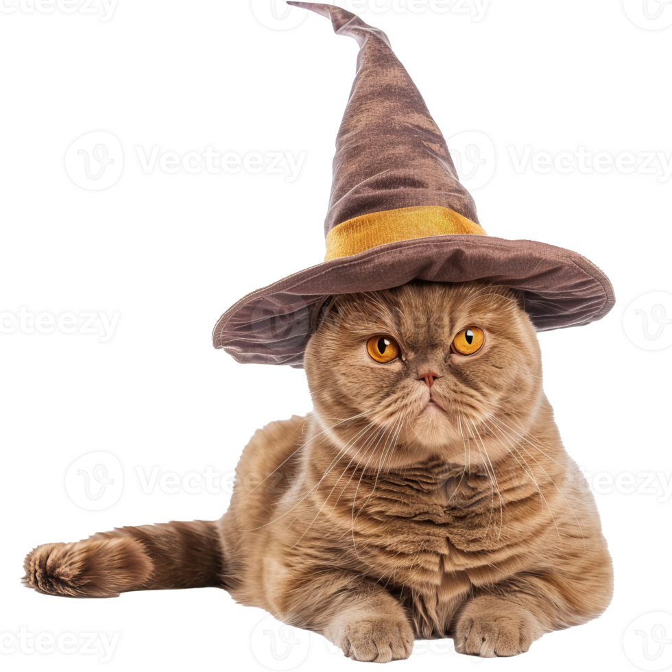 Cute cat wearing a witch hat png