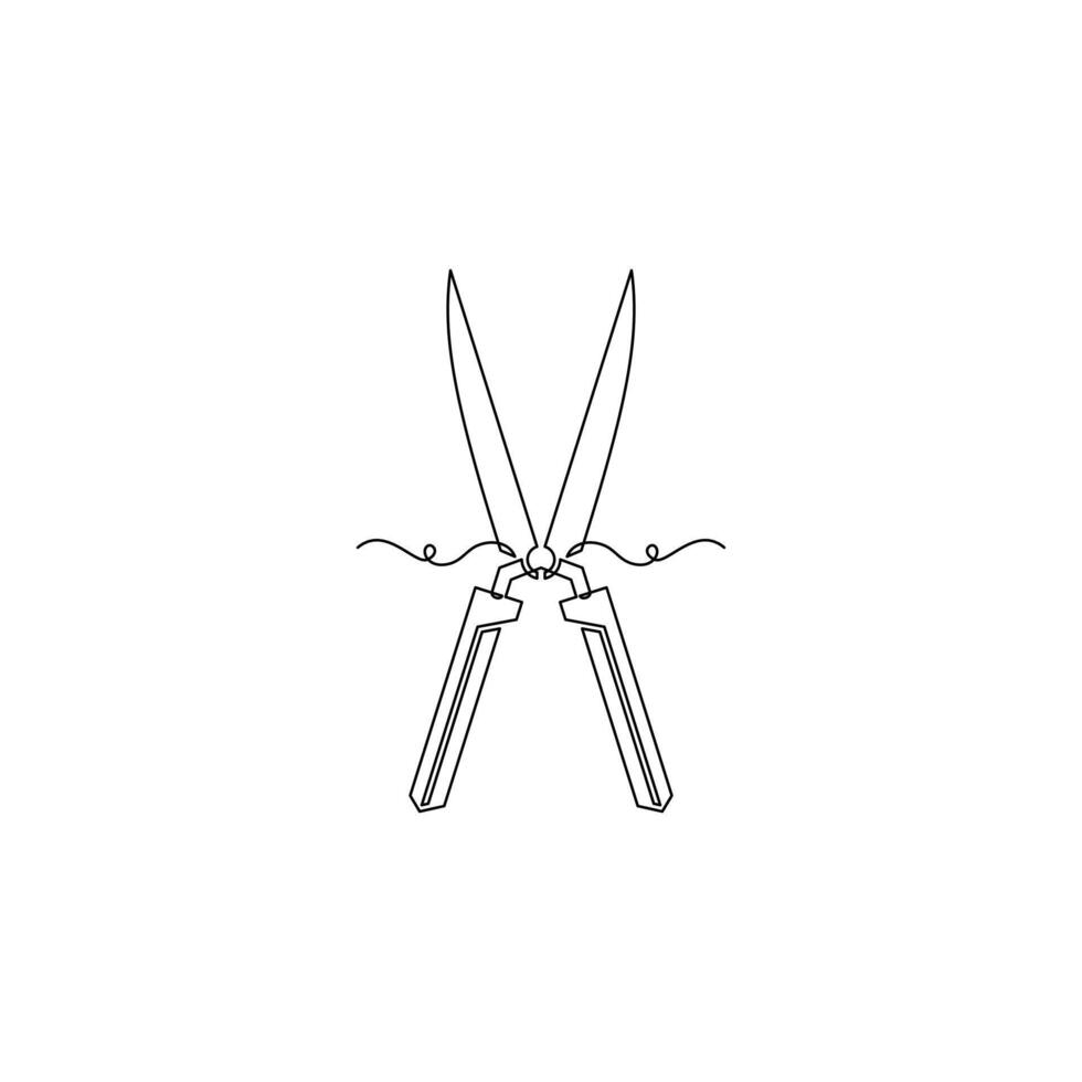 One line art Scissors tool illustration. line art, one continuous line, simple, hand drawn and sketch style. for icons, symbols, signs or logos vector