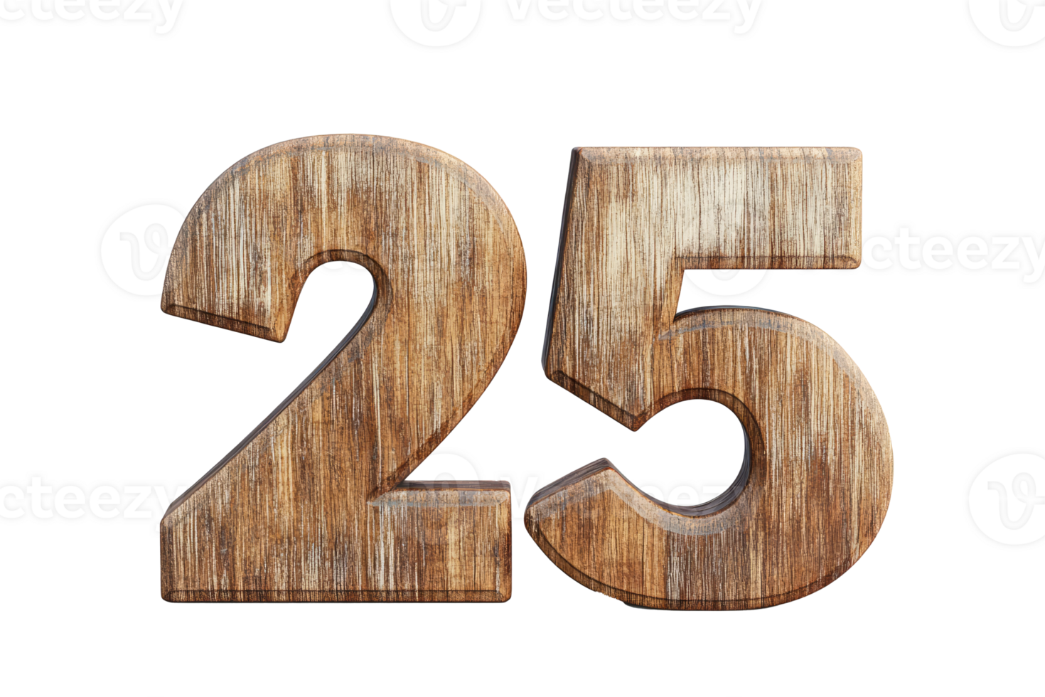 The number 25 is made of wood and has been painted png