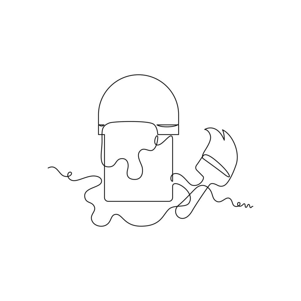 One line art paint bucket and brush illustration. line art, one continuous line, simple, hand drawn and sketch style. for icons, symbols, signs or logos vector