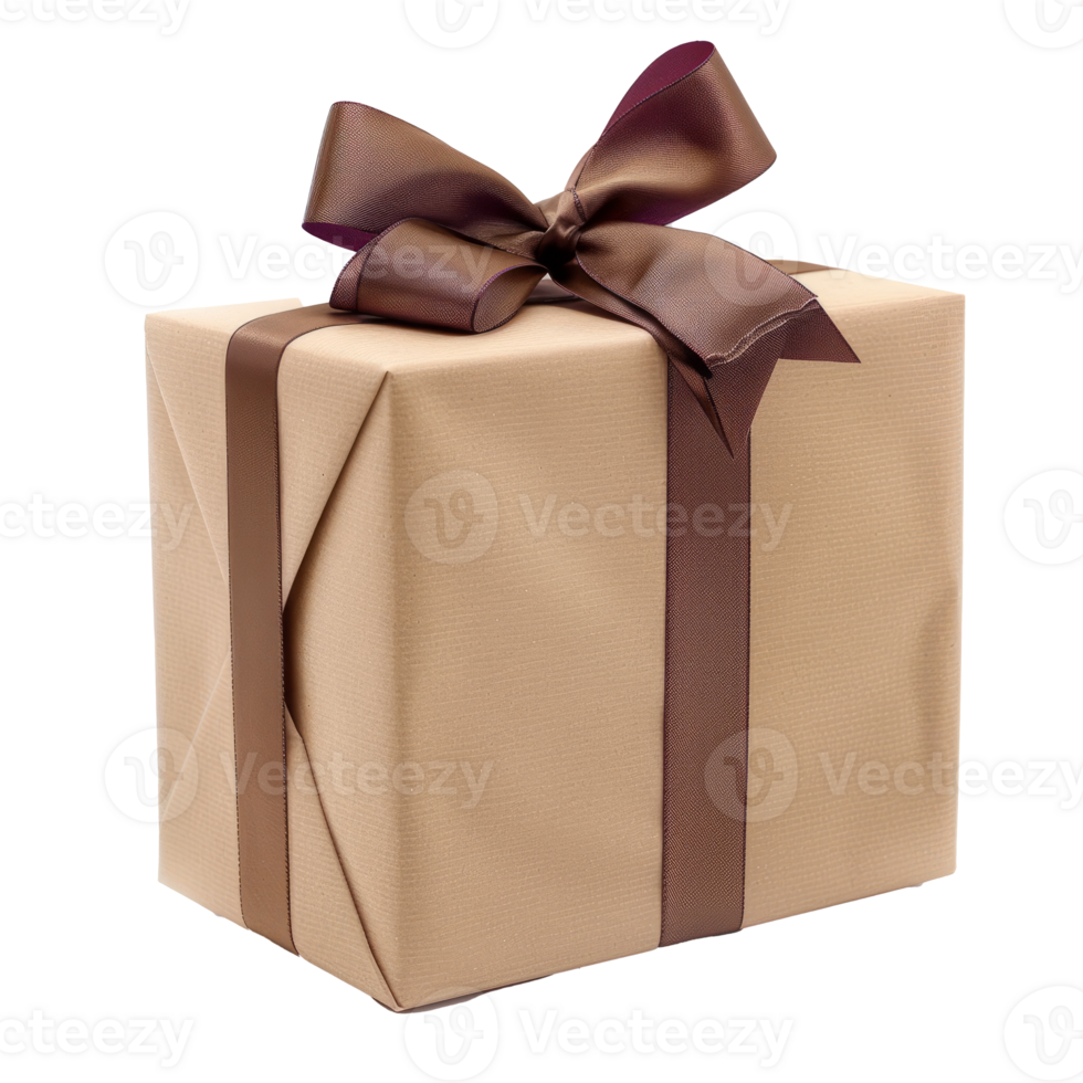 A brown wrapped gift box with a brown ribbon png
