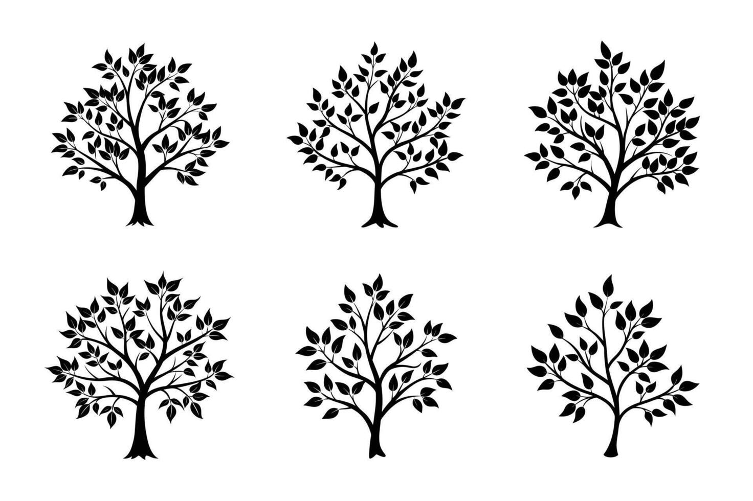 A set of Black and White Silhouette Tree with Leaves - Simple and Elegant Nature Illustration for Organic, Eco-Friendly, and Environmental vector