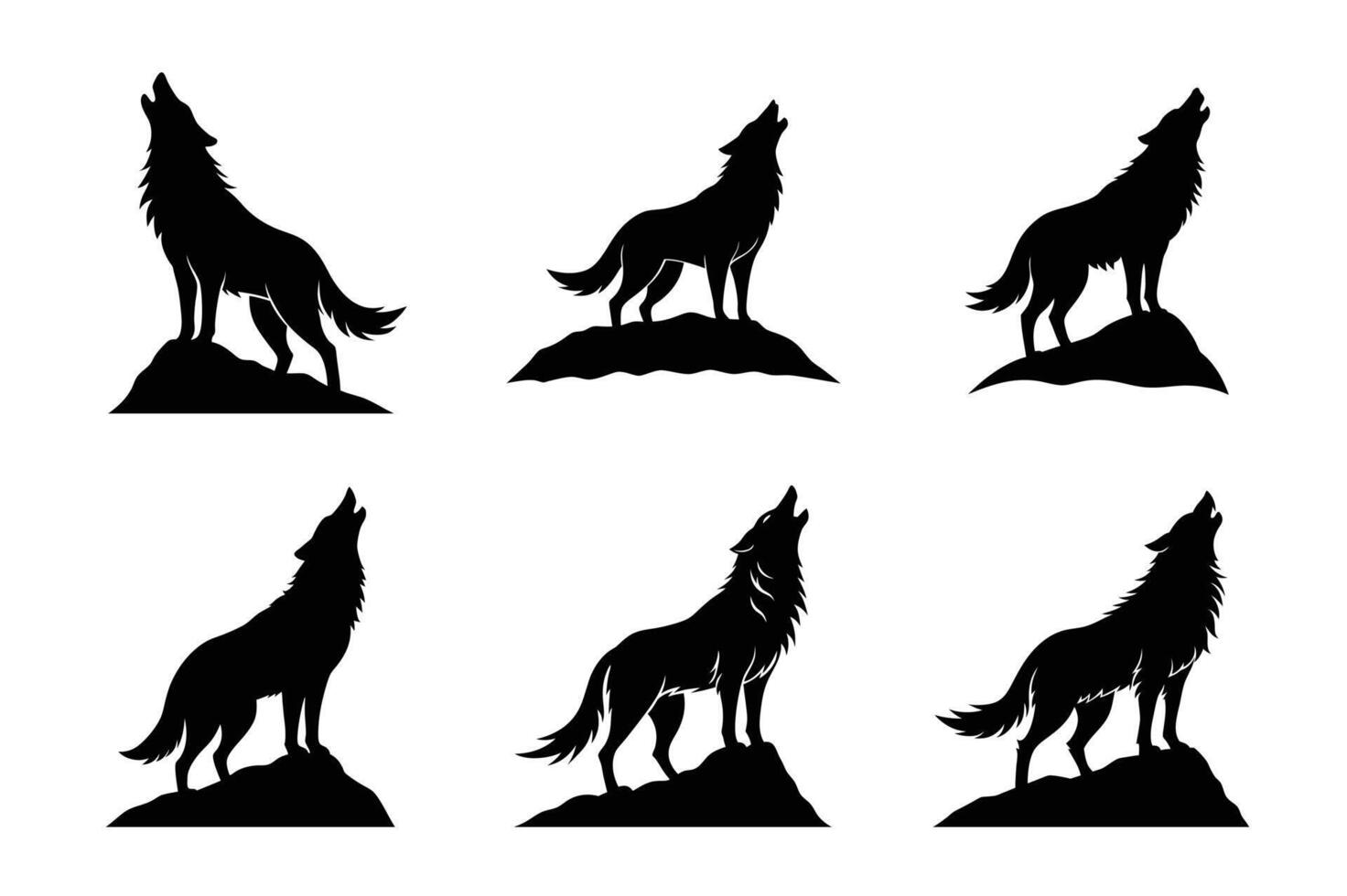 Howling Wolf Silhouette Set - Powerful Wildlife Illustration on Rock for Nature, Adventure vector