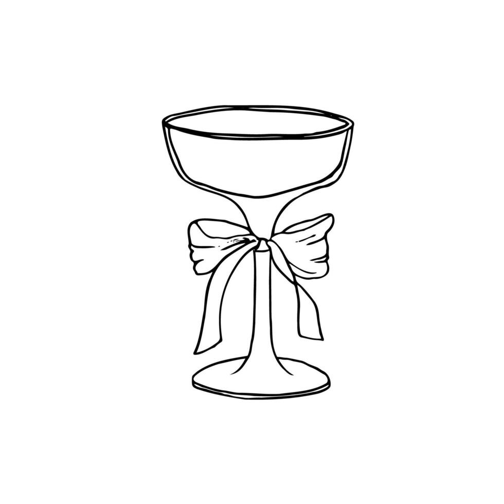 champagne glass with round short bowl - line art drawing vector