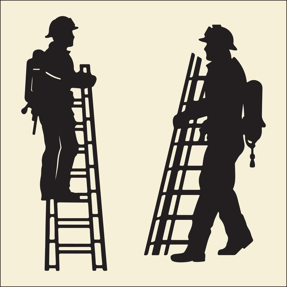 Firefighter Ladder Silhouette Climb vector