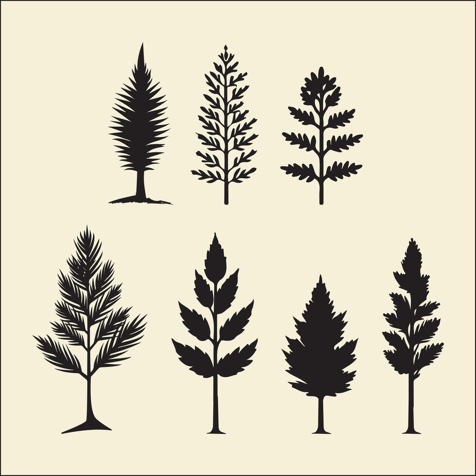 Pine Tree Set Silhouette, Tree Forest Pine Tree Leaf vector