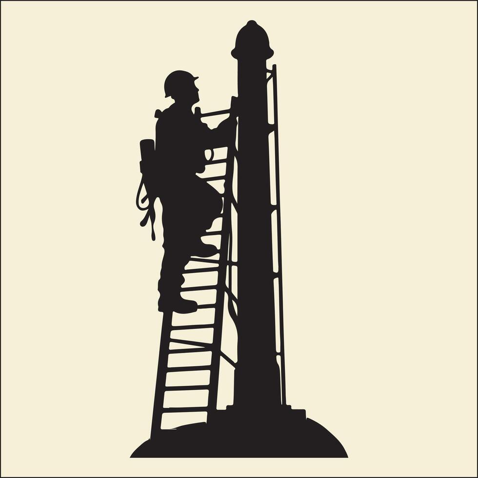 Firefighter Ladder Silhouette Climb, Rescue vector