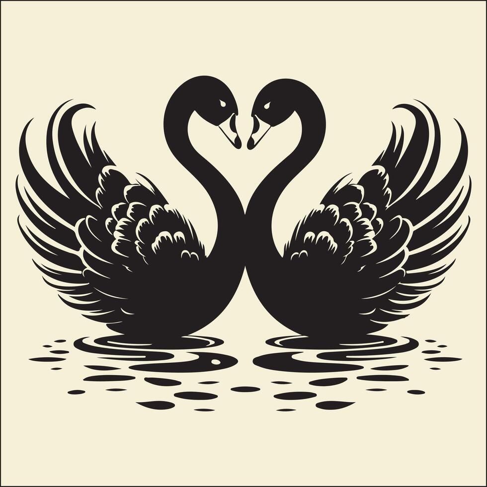 Romantic Swan Silhouette, Wedding Icon vector