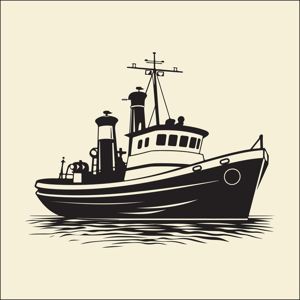 Tug Boat Silhouette, Ship art vector
