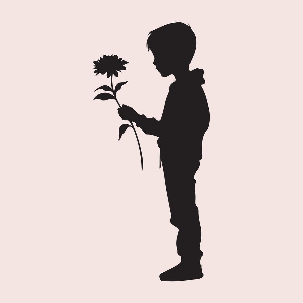 Boy Holding Flower Silhouette, Gift Love Flower vector