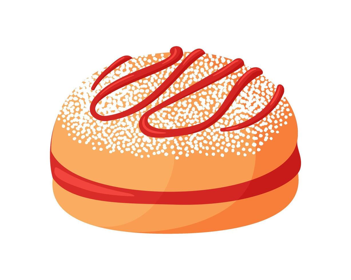Sufganiya donut. Hand drawn trendy flat style icon. Jewish traditional dessert Hanukkah. Israel during the holidays vector