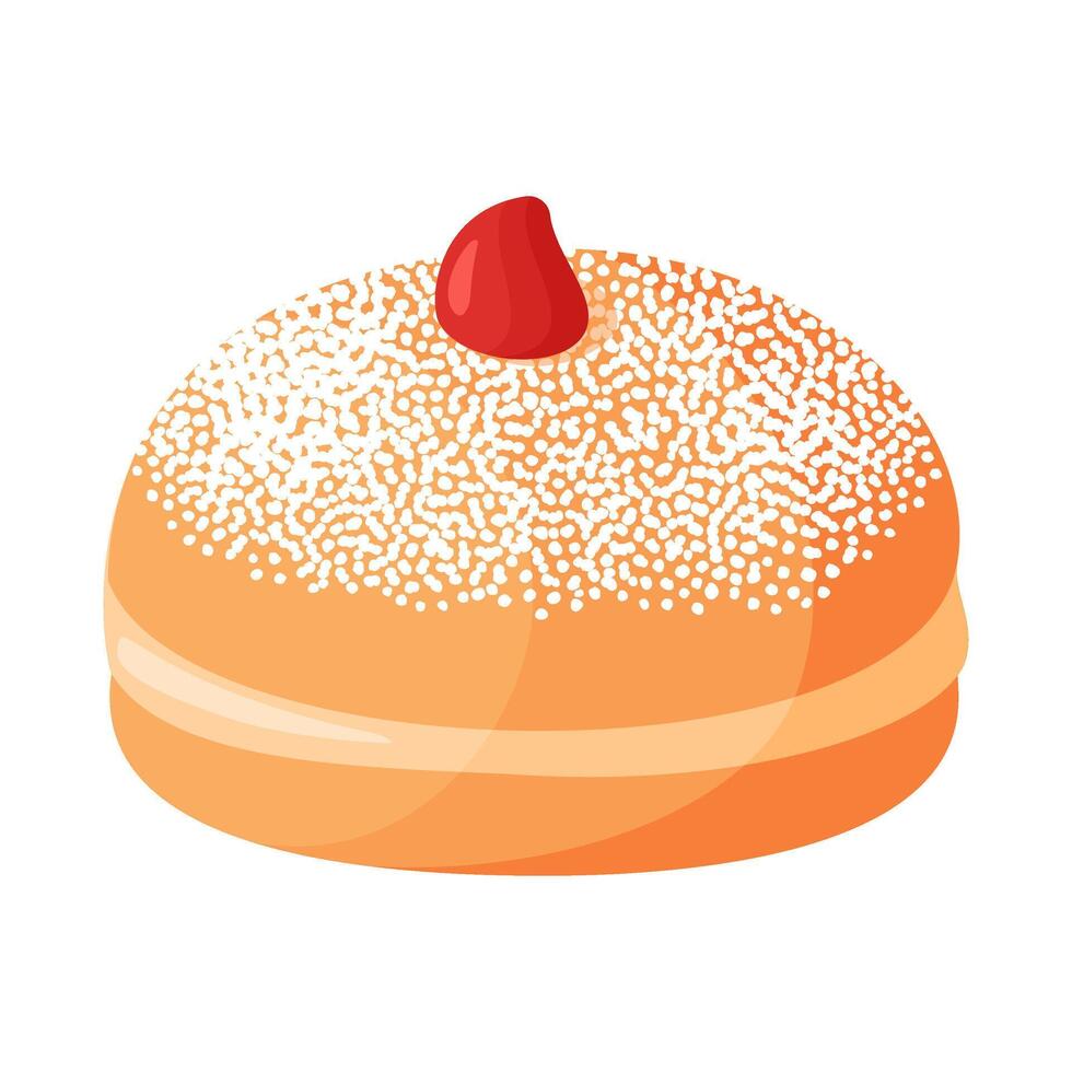 Sufganiya donut. Hand drawn trendy flat style isolated icon. Jewish traditional dessert Hanukkah. Israel during the holidays. illustration vector