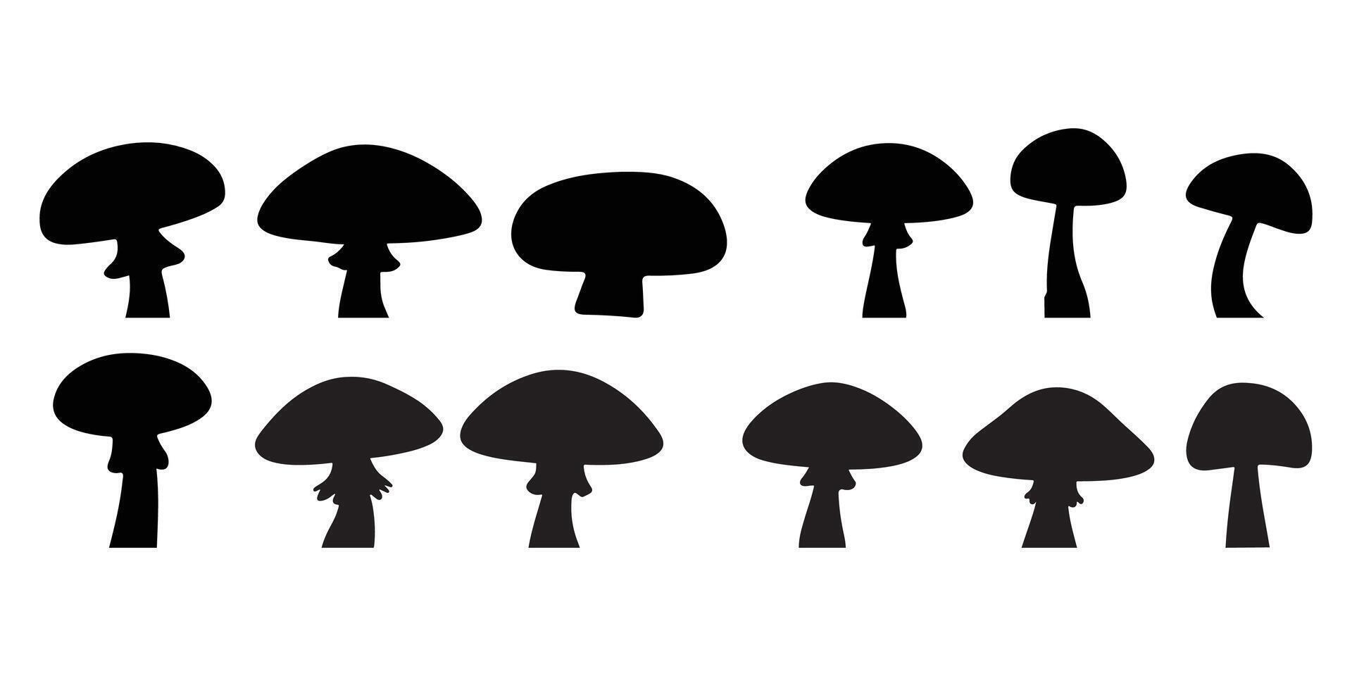 collection of mushrooms silhouette. illustration on white background vector