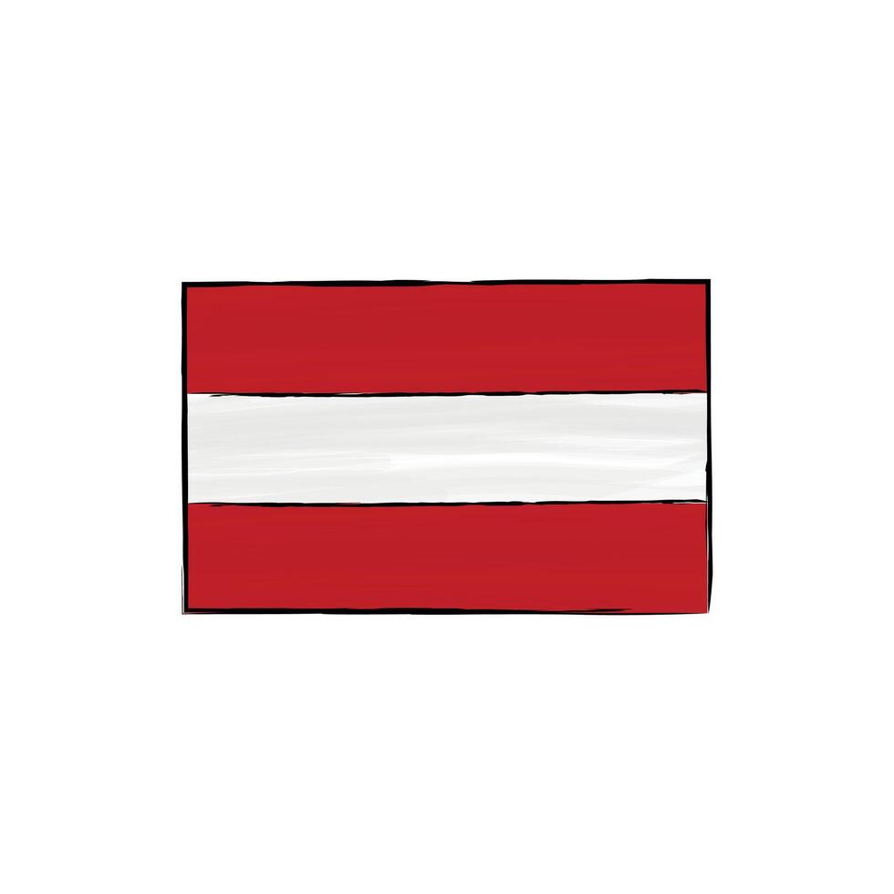 Austria flag with outline isolated on a white background. Hand drawn color illustration in sketch style. vector