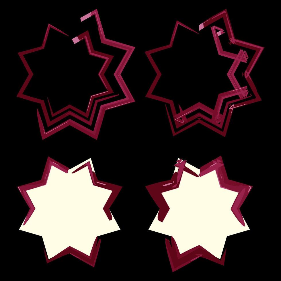 Abstract six-pointed star frames with bold red brushstroke outlines on a contrasting black background. Versatile frames suitable for graphic design, digital art, and social media graphics. vector