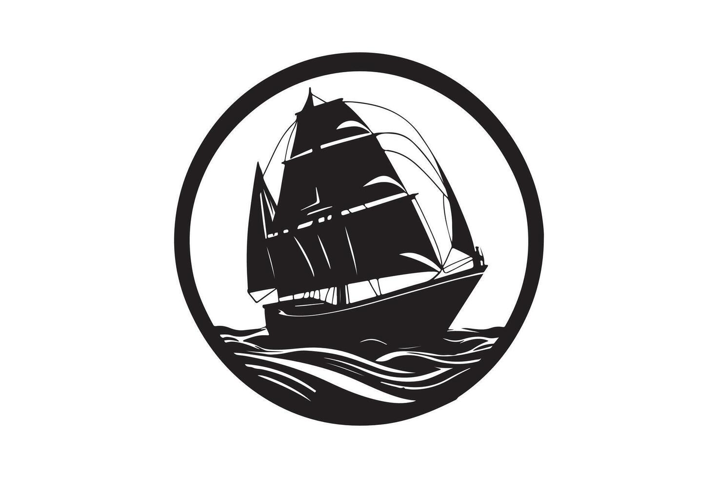 Black and White Sailing Ship Artwork vector