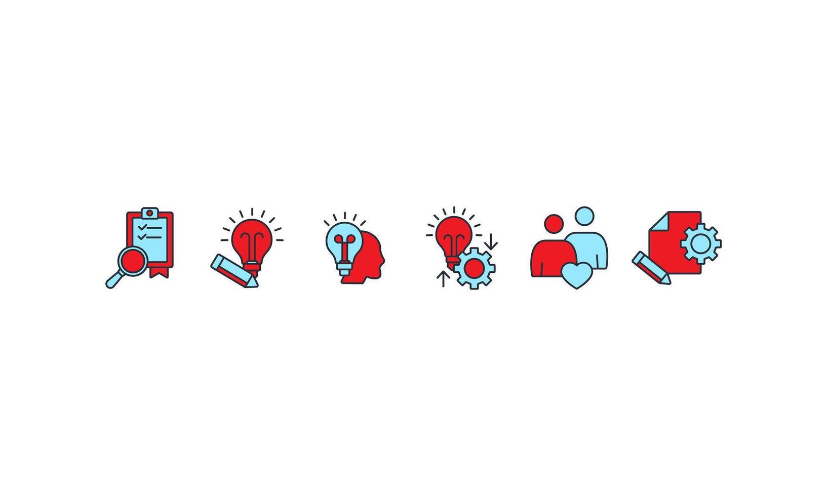 Design thinking icons set isolated on colours vector
