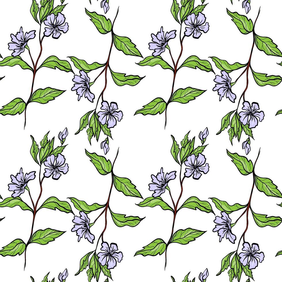 Seamless Pattern With Drawn Blooming Blue Branches vector