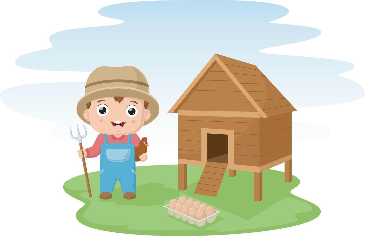 Cute little boy cartoon in the chicken coop vector