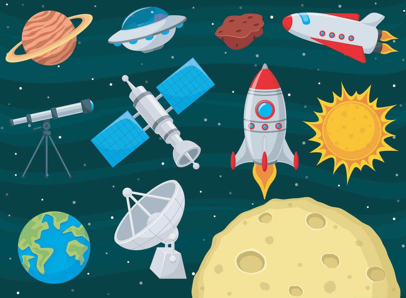 Outer space object cartoon set collection vector