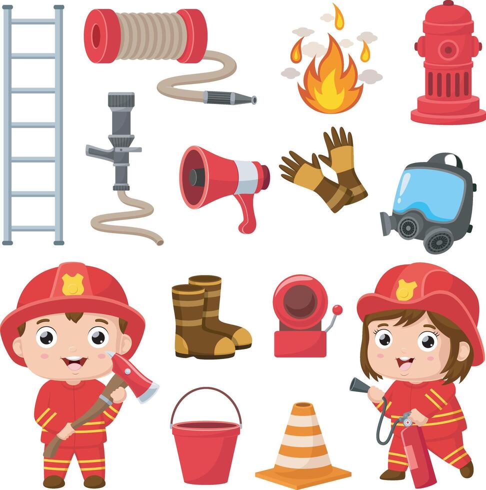 illustration of firefighting elements cartoon vector