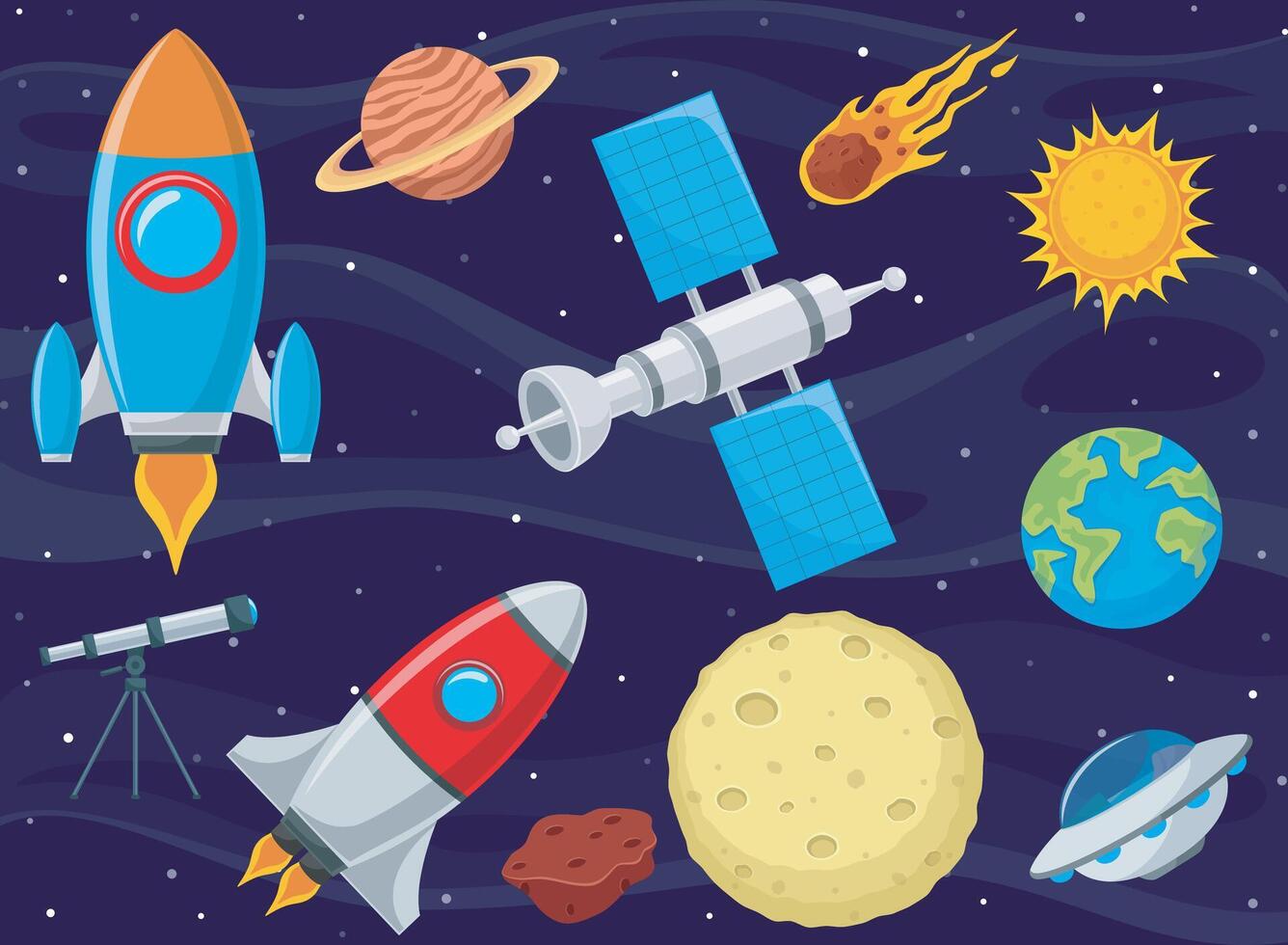 illustration of outer space object set collection vector