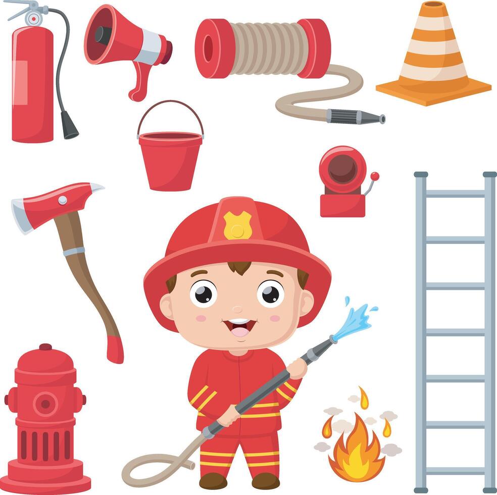 Set of firefighting elements cartoon vector