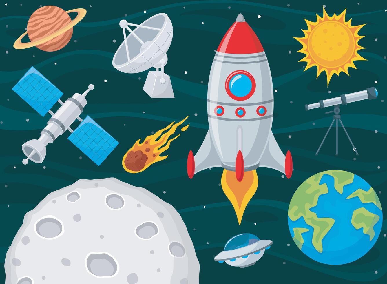 Set of outer space object cartoon vector