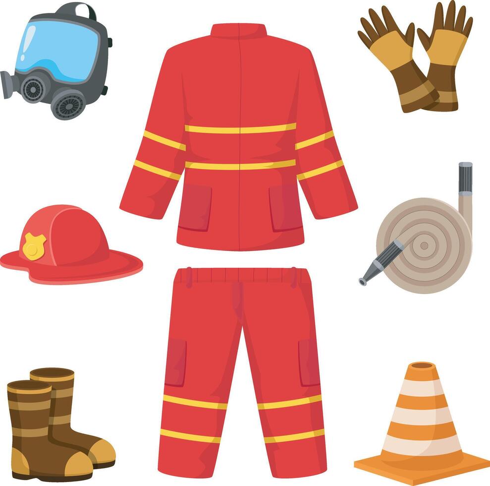 Set collection of firefighting elements cartoon vector