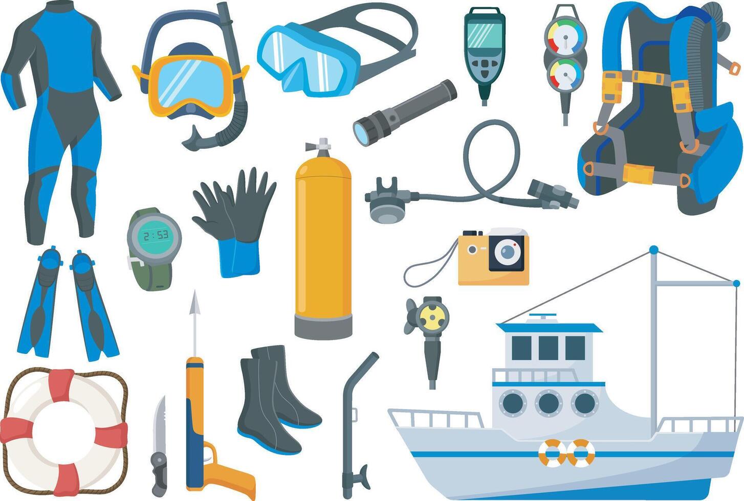 Set of snorkeling and scuba diving vector