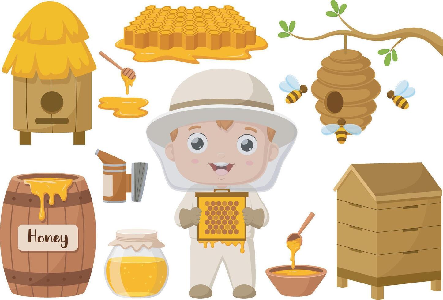 Cartoon illustration beekeeper elements collection vector