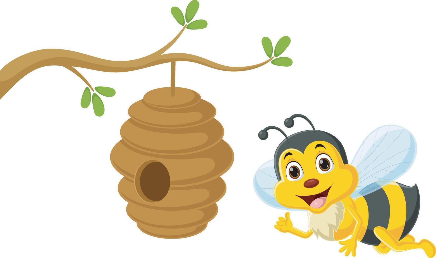 Cute little bee cartoon with beehive vector