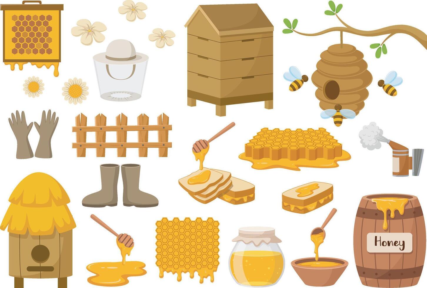 Set of beekeeping elements collection vector